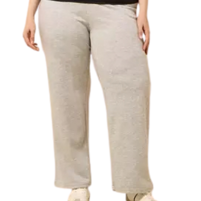 Women's Grey Mid-Rise Wide-Leg Drawstring Track Pants