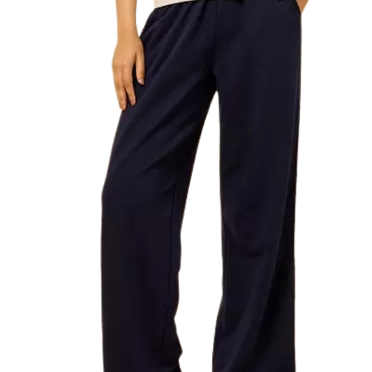 Women's Navy Blue Mid-Rise Wide-Leg Pants