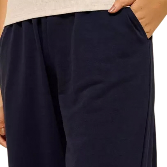 Women's Navy Blue Mid-Rise Wide-Leg Pants