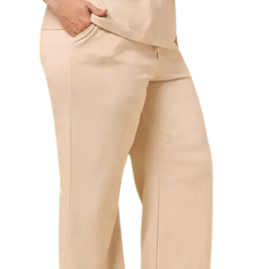Women's Beige Mid-Rise Wide-Leg Pants