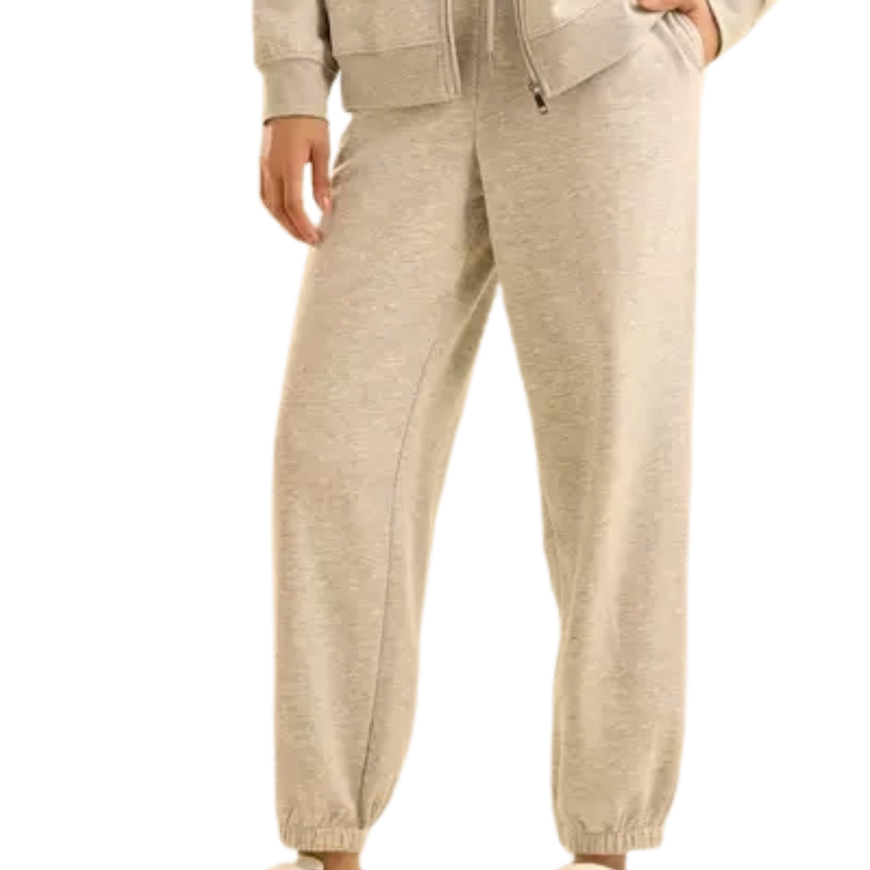 Women's Beige Mid-Rise Cuffed Terry Jogger Pants